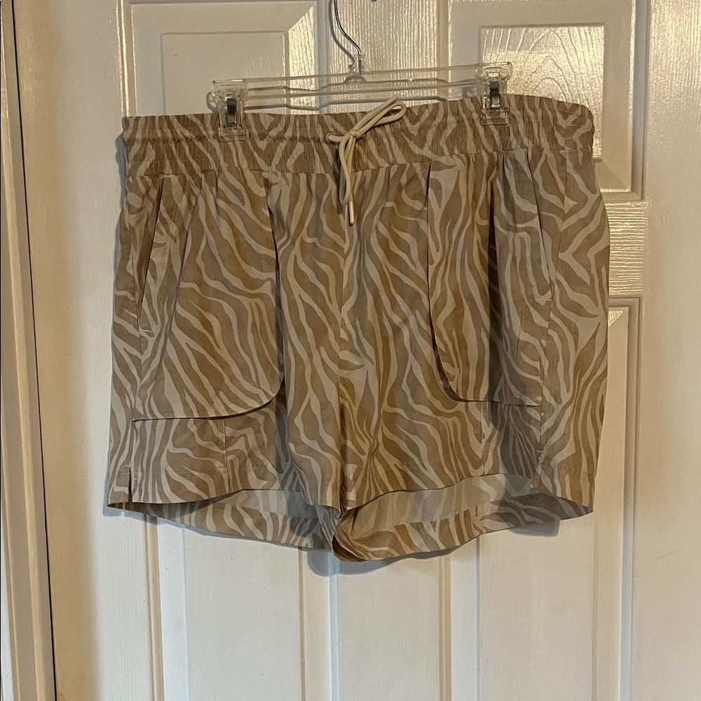 Never Not Hustling Zebra Print Tan Women's Shorts- stretch tech quick dry fabric